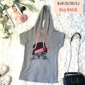 Grey Cotton Sleeveless Graphic Hoodie